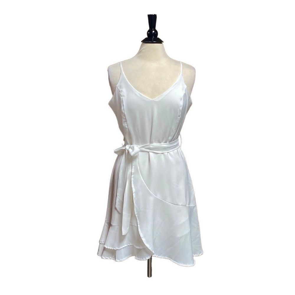 She+Sky White Faux Wrap Spaghetti Strap Dress Size Large NEW